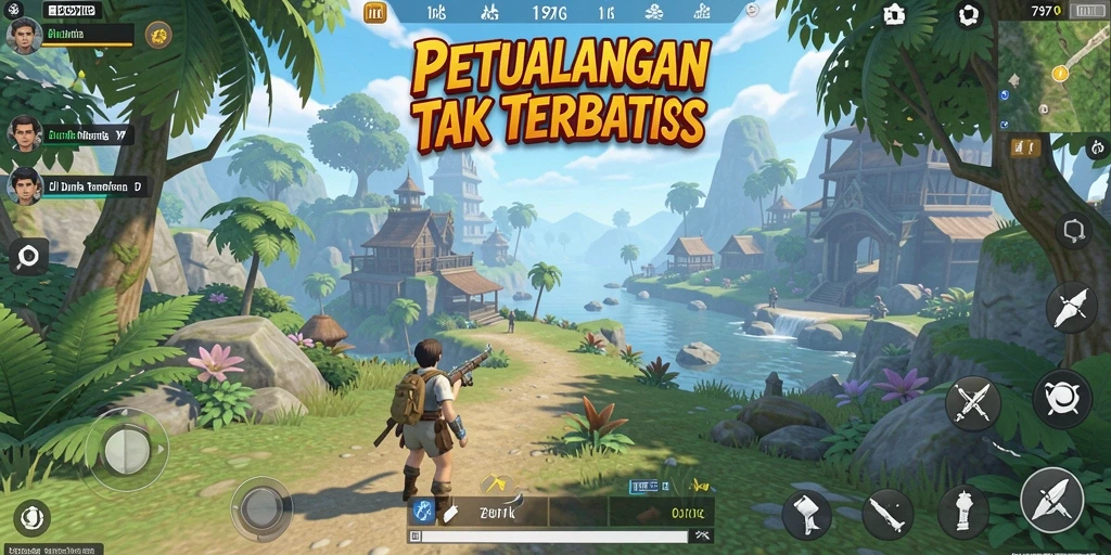 Screenshot gameplay 797K menampilkan eksplorasi dunia terbuka yang luas.