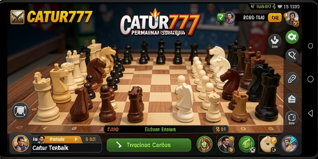 Screenshot gameplay CATUR777 dengan papan catur yang interaktif.