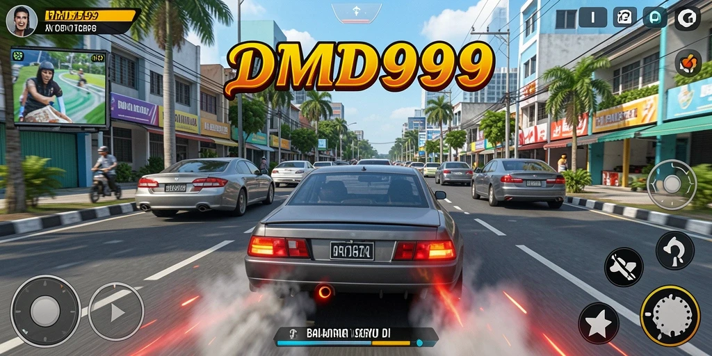 Tangkapan layar DMD999 menampilkan balapan mendebarkan di jalanan penuh tantangan.