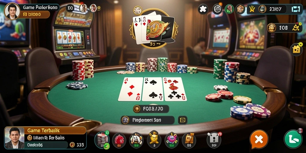 Tampilan gameplay FO8 yang menarik dalam permainan Poker.