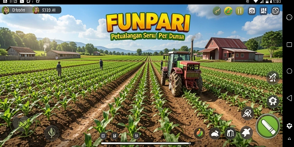Gameplay seru FUNPARI yang menampilkan pertanian aktif.