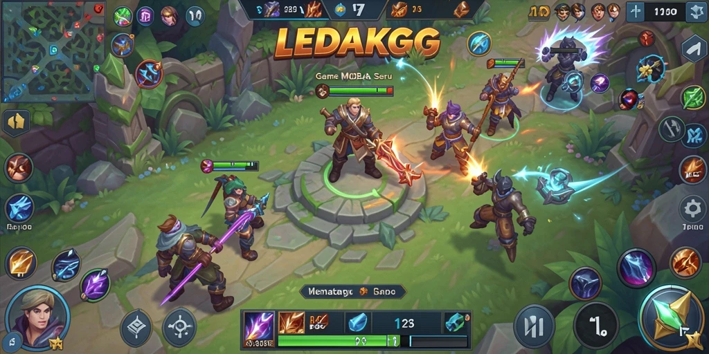 Tangkapan layar <strong>LEDAKGG</strong> menunjukkan pertarungan seru antar karakter di arena.