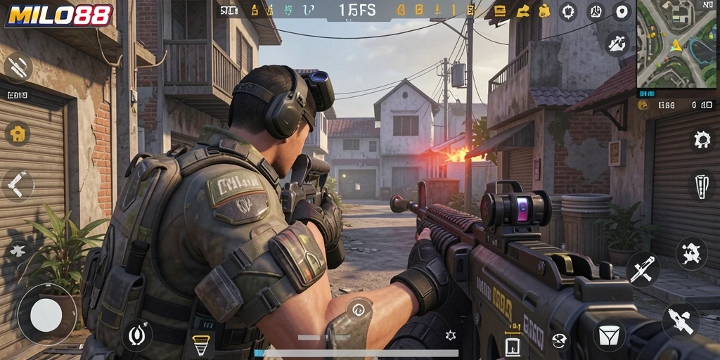 Tampilan gameplay seru dari MILO88, penuh aksi FPS.