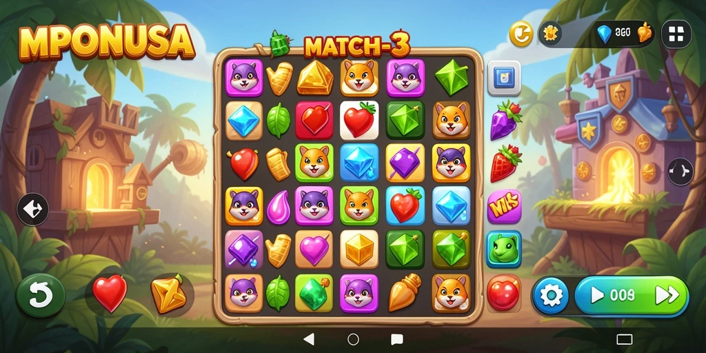 Tangkapan layar utama MPONUSA menampilkan keseruan gameplay Match-3.