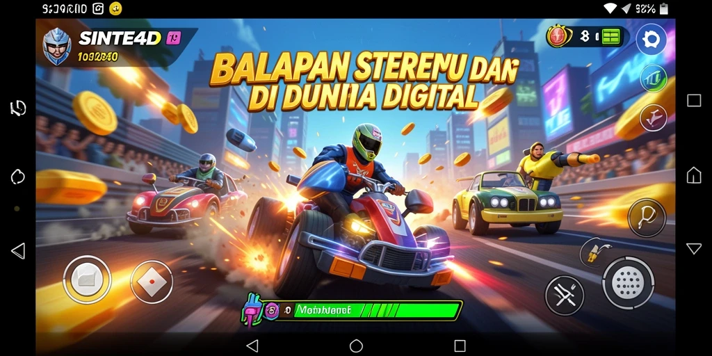 Screenshot gameplay SINTE4D yang menunjukkan aksi balapan seru.